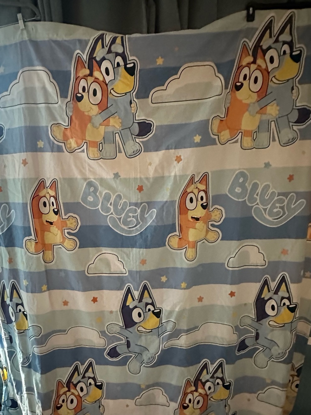 Bluey Shower Curtain Blue Stripe Clouds Kids Bathroom Polyester 70x72
